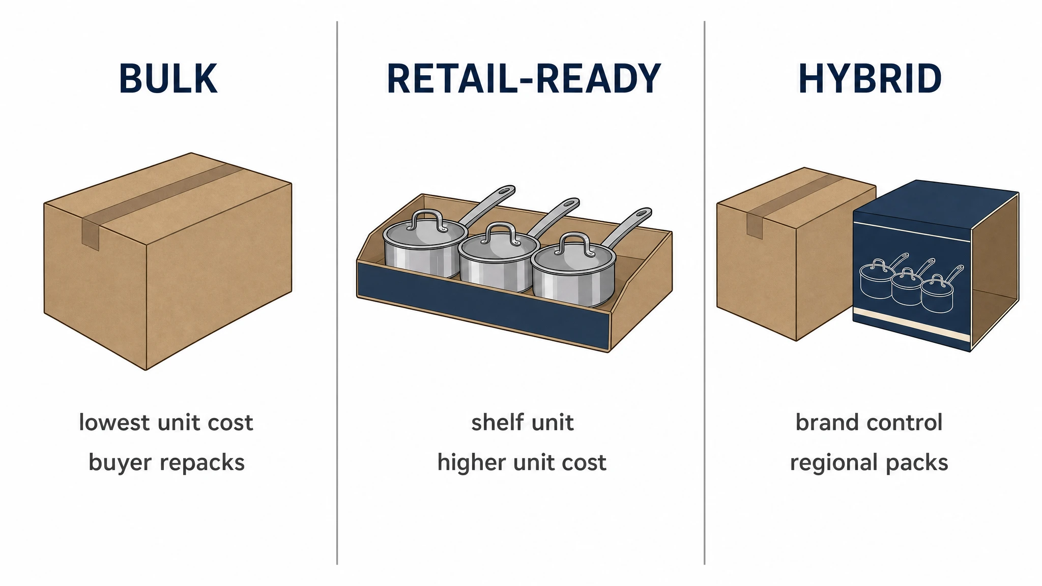 Packaging option comparison: bulk, retail-ready and hybrid formats
